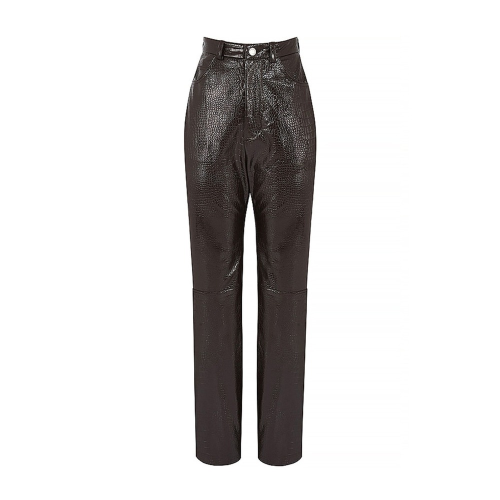 Mistress Rocks Brown Croc Embossed Faux Leather Wide Leg Pants Women's XS Y2K